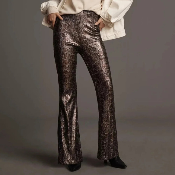 NWT By Anthropologie Joni Sequin Flare Pants size 6P - Picture 1 of 5
